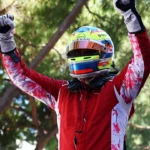 Oliver Rowland celebrando la victoria en la ronda 10 del campeonato de Fórmula E en Mónaco.